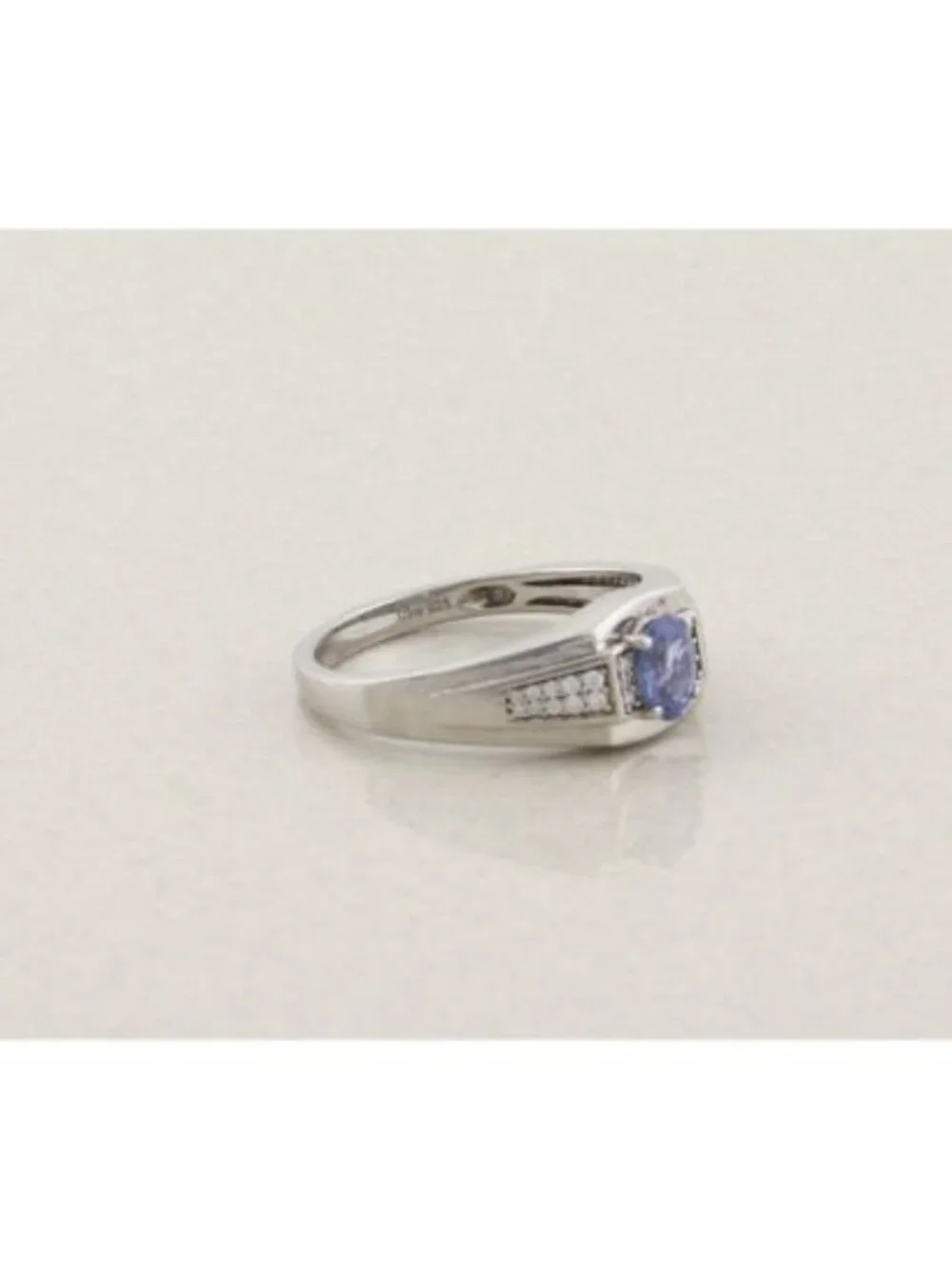Men's Sterling Silver Ceylon Blue Sapphire & Moissanite Ring Size 12 1/4